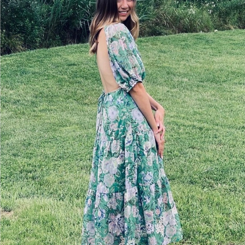 Green floral maxi dress